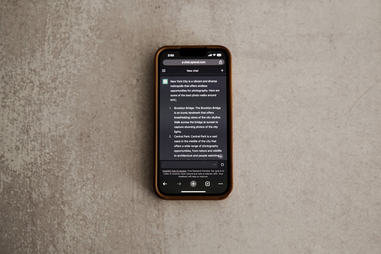 embark Smartphone on a textured surface showing text, ideal for tech or lifestyle themes.